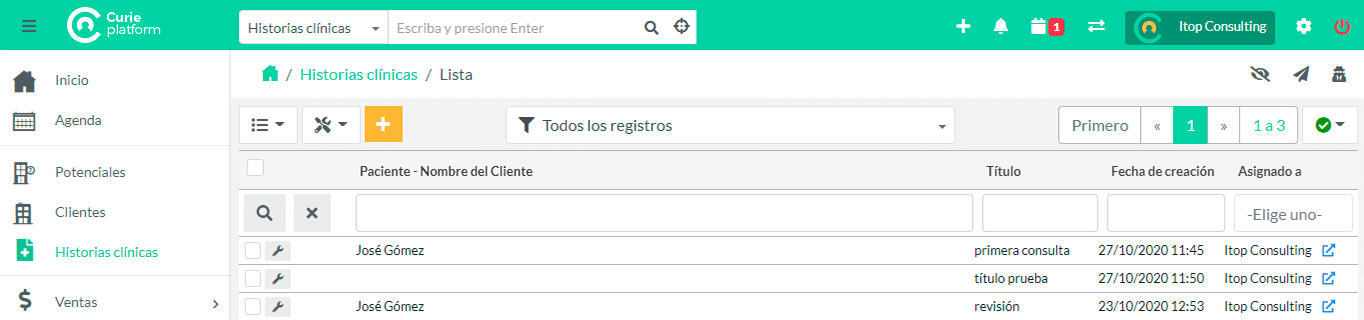 Curie Platform - Historias Clínicas